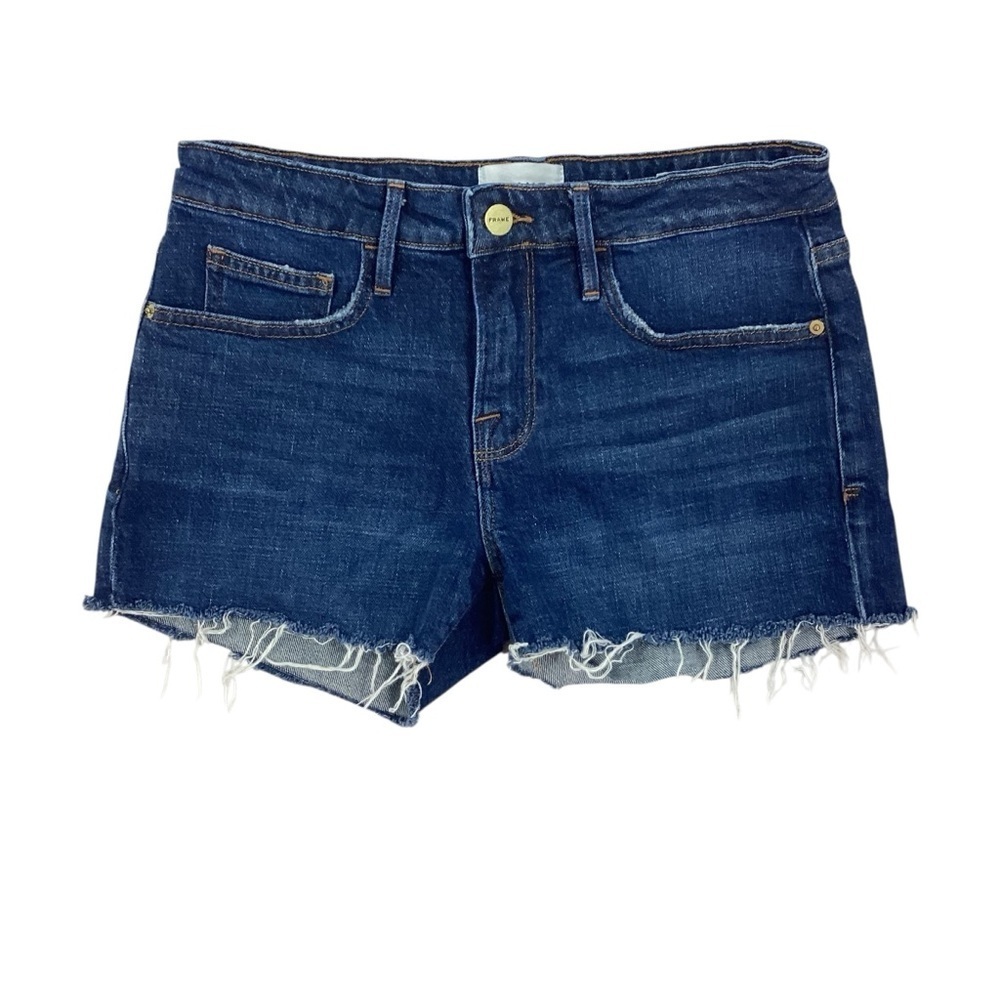 FRAME Le Grand Garçon Short Raw Hem Denim Blue Size 25